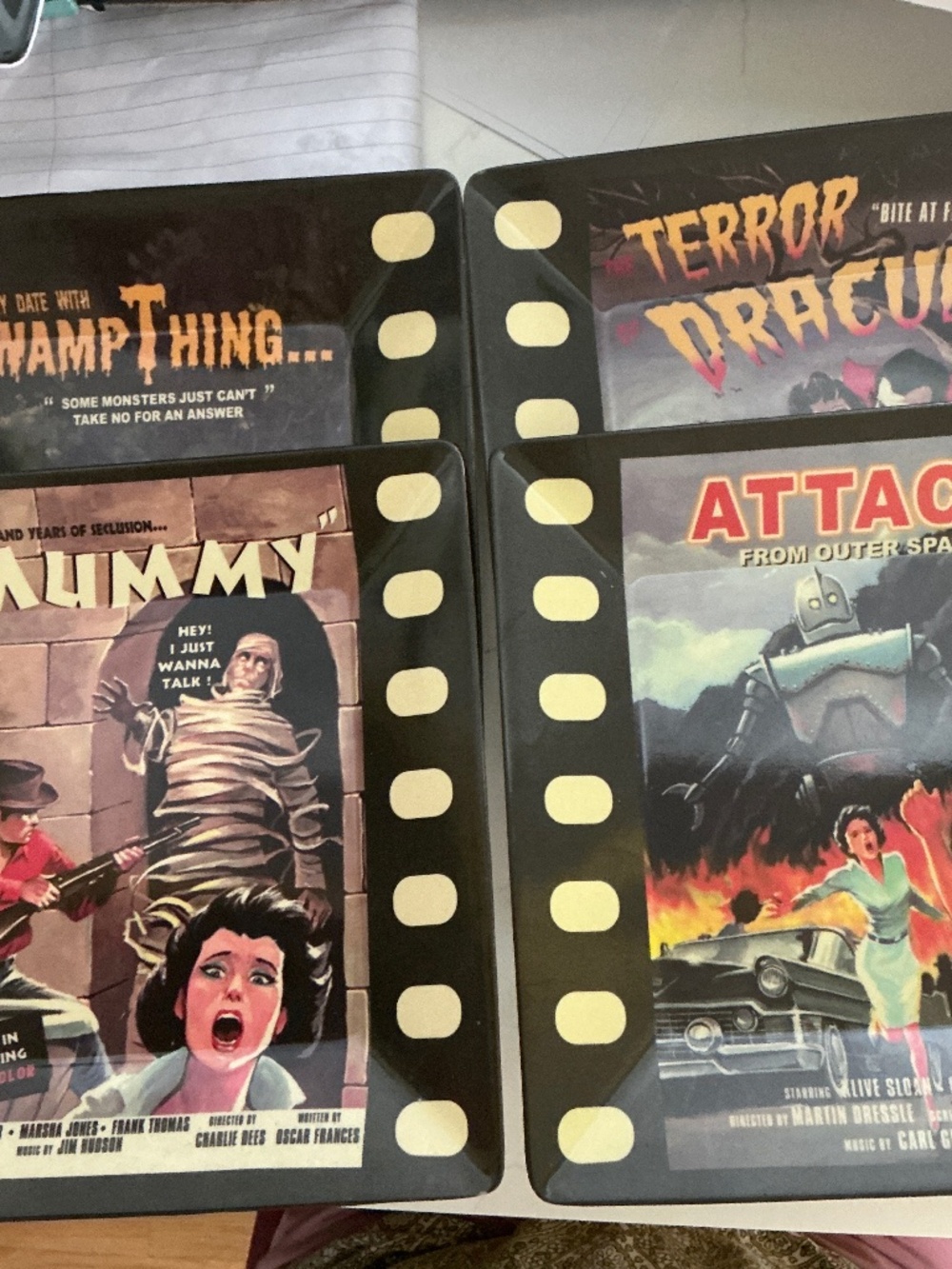 Mulberry Retro Horror Movie Poster Plates Set of 4 10” Square